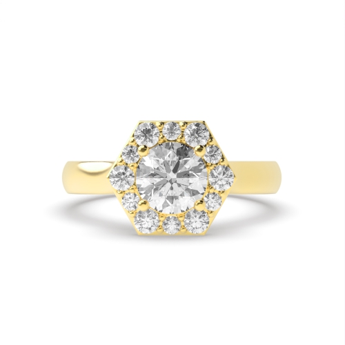 4 Prong Round Yellow Gold Hexagon Unique Engagement Rings