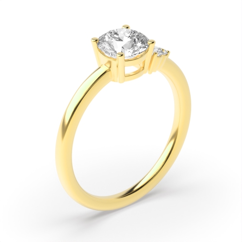 4 Prong Round Yellow Gold Asymmetrical Unique Engagement Rings