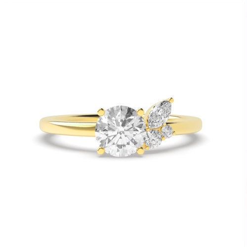 4 Prong Round Yellow Gold Asymmetrical Unique Engagement Rings