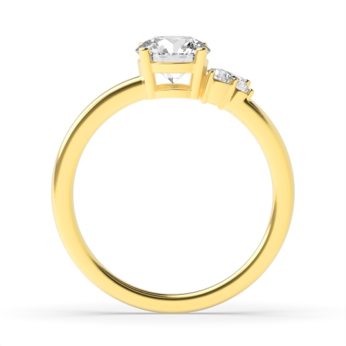 4 Prong Round Yellow Gold Asymmetrical Unique Engagement Rings