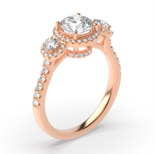 Purchase Three Stone Halo Diamond Engagement Ring - Abelini