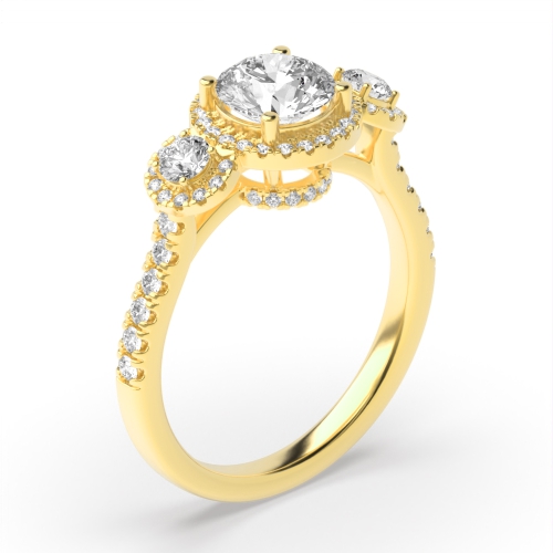 4 Prong Round Yellow Gold Gleam Trilogy Engagement Rings