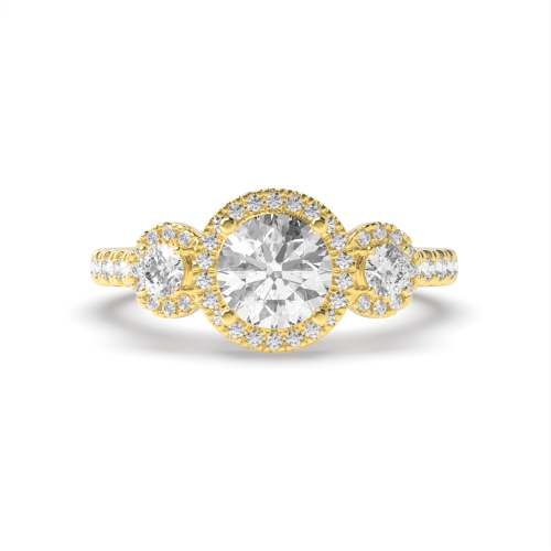 4 Prong Round Yellow Gold Gleam Trilogy Engagement Rings
