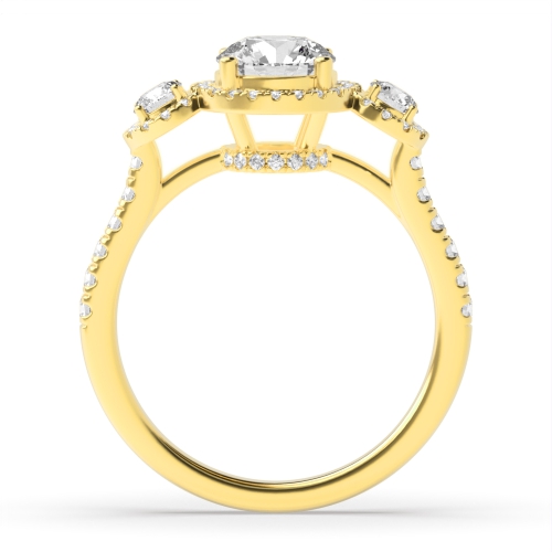 4 Prong Round Yellow Gold Gleam Trilogy Engagement Rings