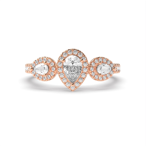 Prong Pear Rose Gold Orbit Halo Engagement Rings