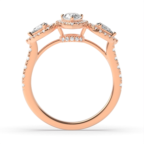Prong Pear Rose Gold Orbit Halo Engagement Rings