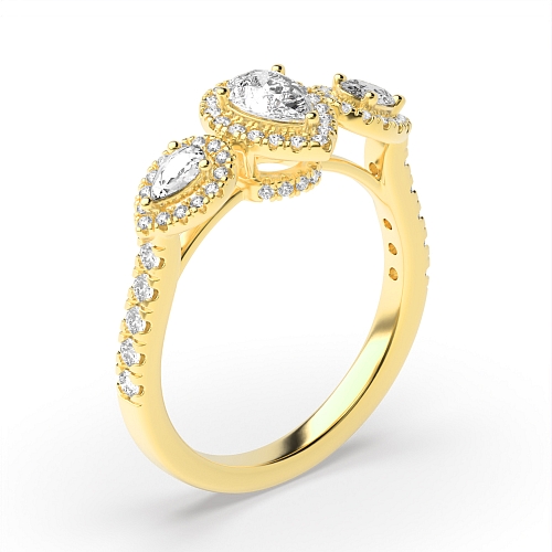 Prong Pear Yellow Gold Orbit Engagement Rings