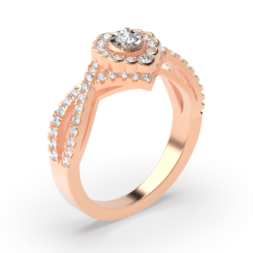 4 Prong Round Rose Gold Auraglimmer Halo Engagement Rings
