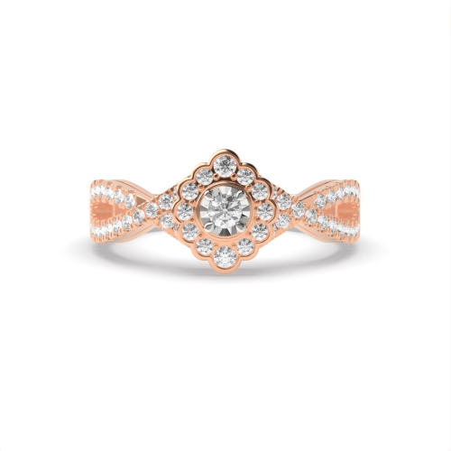 4 Prong Round Rose Gold Auraglimmer Halo Engagement Rings