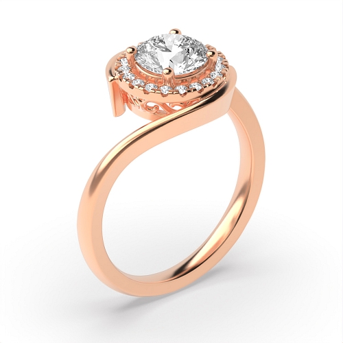 4 Prong Round Rose Gold Phase Halo Engagement Rings