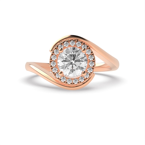 4 Prong Round Rose Gold Phase Halo Engagement Rings