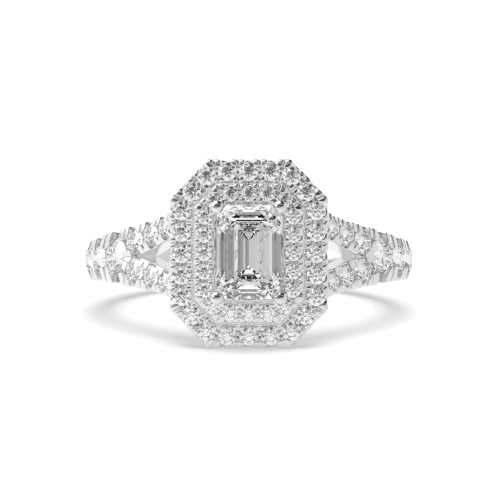 4 Prong Emerald Halo Engagement Ring