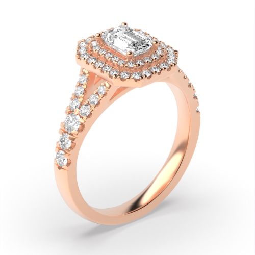 4 Prong Emerald Rose Gold Halo Engagement Rings