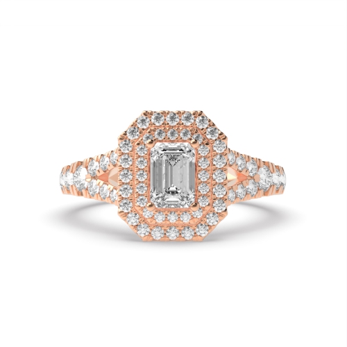 4 Prong Emerald Rose Gold Halo Engagement Rings