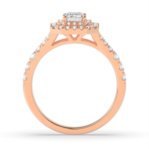 4 Prong Emerald Rose Gold Halo Engagement Rings
