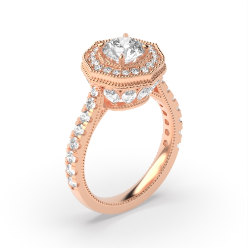 4 Prong Round Rose Gold Sleek Halo Engagement Rings