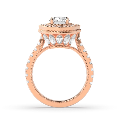4 Prong Round Rose Gold Sleek Halo Engagement Rings