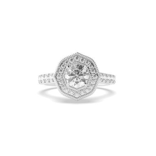 4 Prong Round Moissanite Halo Diamond Ring