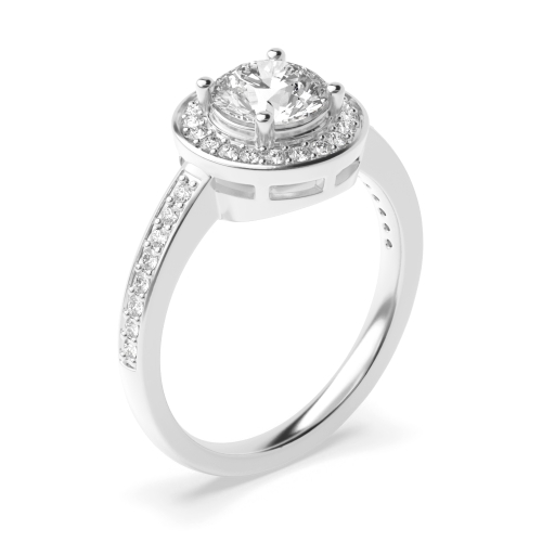 Prong Setting Round Shape Halo Diamond Engagement Side Stone Ring