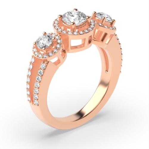 4 Prong Round Rose Gold Trilogy Engagement Rings