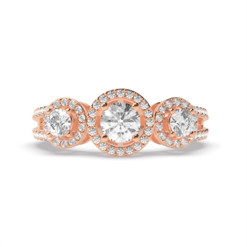 4 Prong Round Rose Gold Trilogy Engagement Rings
