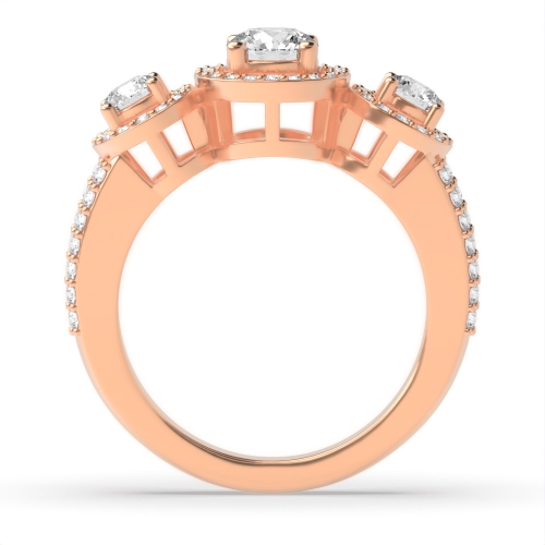 4 Prong Round Rose Gold Trilogy Engagement Rings