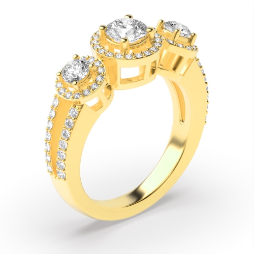 4 Prong Round Yellow Gold Trilogy Engagement Rings