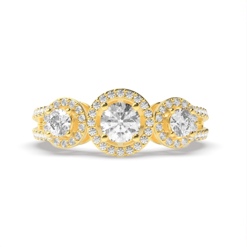 4 Prong Round Yellow Gold Trilogy Engagement Rings