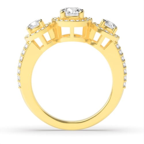 4 Prong Round Yellow Gold Trilogy Engagement Rings