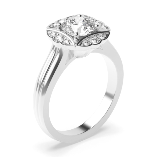 4 prong setting plain halo engagement Lab Grown Diamond ring