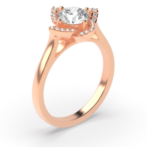 4 Prong Round Rose Gold Royalty Halo Engagement Rings