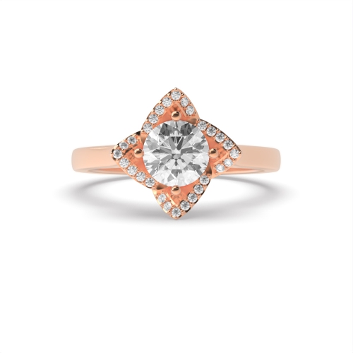 4 Prong Round Rose Gold Royalty Halo Engagement Rings