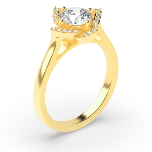 4 Prong Round Yellow Gold Royalty Halo Engagement Rings