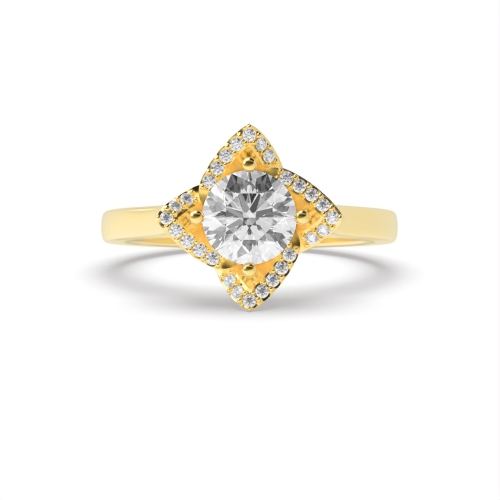 4 Prong Round Yellow Gold Royalty Halo Engagement Rings