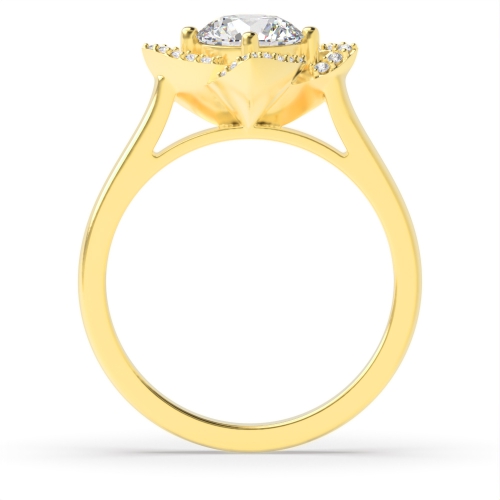 4 Prong Round Yellow Gold Royalty Halo Engagement Rings