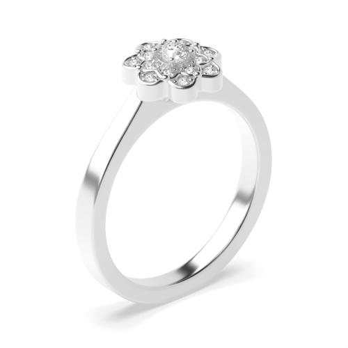 4 prong setting plain halo engagement Lab Grown Diamond ring