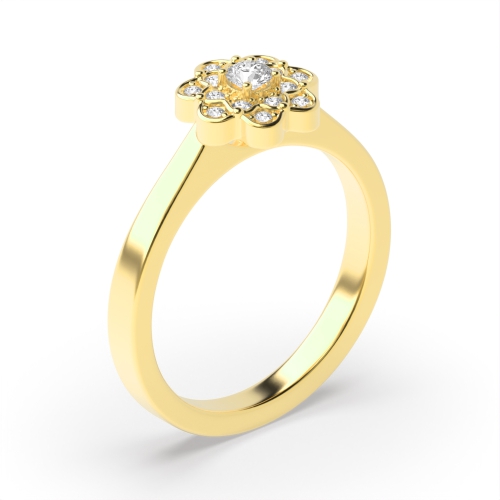 4 Prong Round Yellow Gold Iridescence Halo Engagement Rings