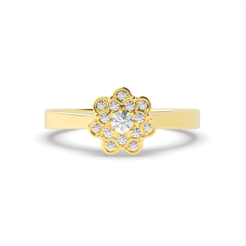 4 Prong Round Yellow Gold Iridescence Halo Engagement Rings