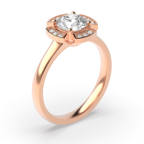 4 Prong Setting Round Shape Plain Halo Engagement Diamond Ring