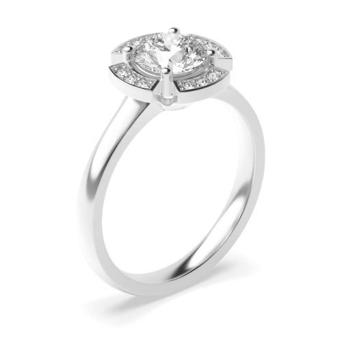 4 Prong Setting Round Shape Plain Halo Engagement Diamond Ring