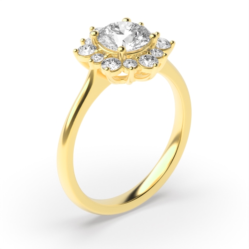 4 Prong Round Yellow Gold Halo Diamond Rings