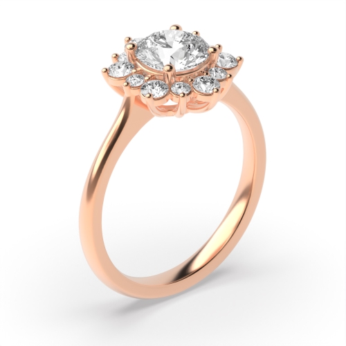 4 Prong Round Rose Gold Whispertrail Halo Engagement Rings