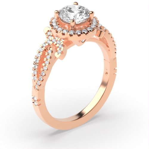 4 Prong Setting Round Shape Diamond Halo Engagement Ring