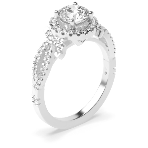4 Prong Setting Round Shape Diamond Halo Engagement Ring
