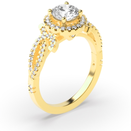 4 Prong Round Yellow Gold Auragleam Halo Engagement Rings