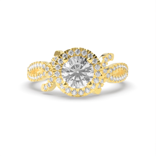 4 Prong Round Yellow Gold Auragleam Halo Engagement Rings