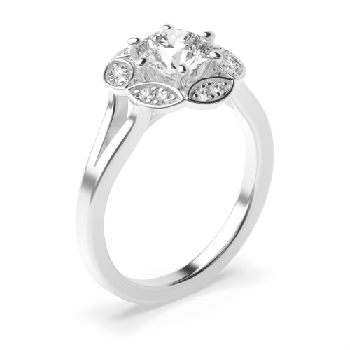 6 Prong Setting Round Shape Plain Halo Engagement Diamond Ring
