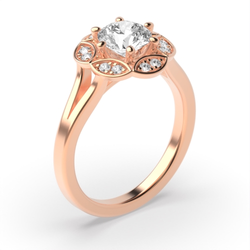 6 Prong Round Rose Gold Starradiant Halo Engagement Rings