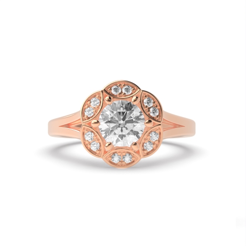 6 Prong Round Rose Gold Starradiant Halo Engagement Rings