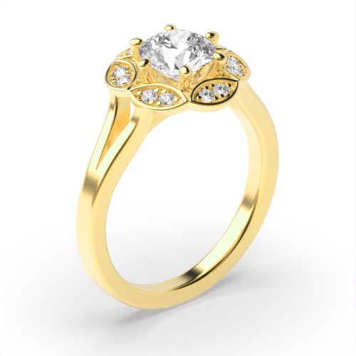 6 Prong Round Yellow Gold Starradiant Halo Engagement Rings